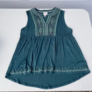 Knox Rose Teal Embroidered Sleeveless Top